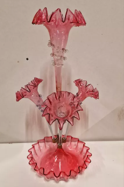 VICTORIAN CRANBERRY  GLASS EPERGNE. Estate Clearance Item.