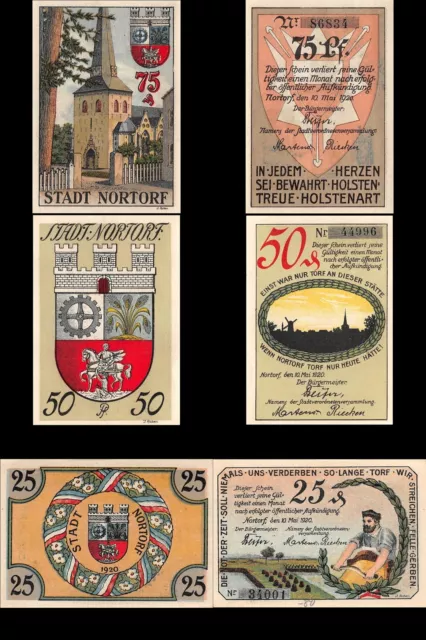 3 x Notgeld NORTORF Stadt  1920 2.Ausgabe