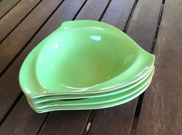 Royal Winton Grimwades Green curved triangular bowls sweet dishes x 4