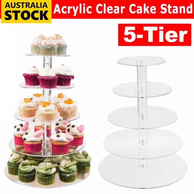 5 Tier Acrylic Clear Round Cupcake Cake Stand Holder Rack Birthday Wedding