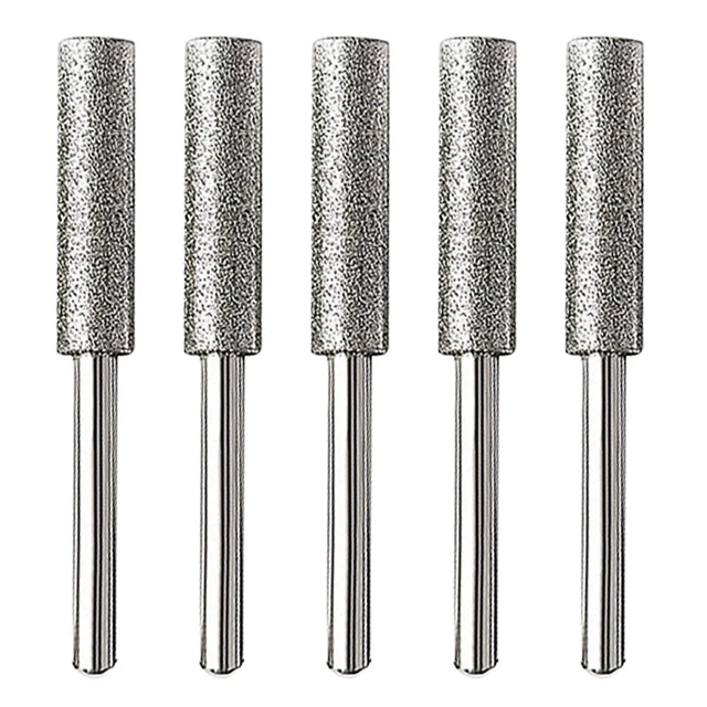 5pcs/Set Diamond Coated Grinding File Stone Heads Drill Bit (5.5mm Silver) #Q