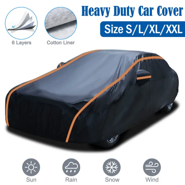 Waterproof 6 Layer Car Cover Heavy Duty Cotton Lined UV Protection - Size Large