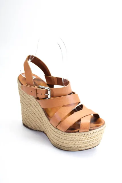 Ralph Lauren Collection Womens Strappy Leather Espadrille Heel Sandals Brown Siz