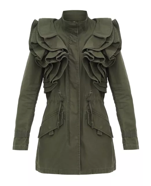 Womens Valentino for GAP Vintage Parka Jacket Military Khaki Ruffle Size S