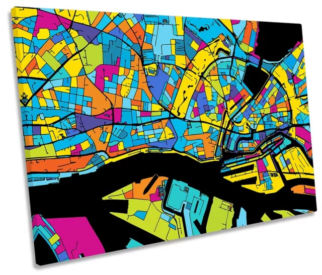 Hamburgh City Modern Map Picture SINGLE CANVAS WALL ART Print Multi-Coloured