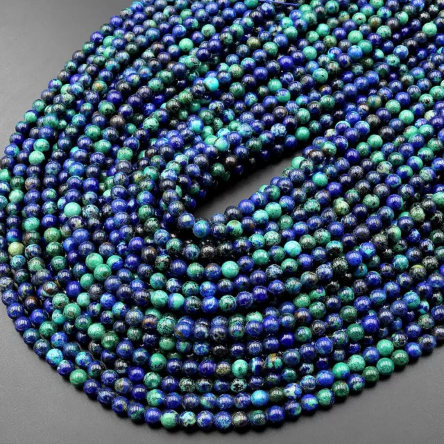 Véritable Naturel Azurite Malachite Pierre Rond Lisse Perles Strand 39.4cm