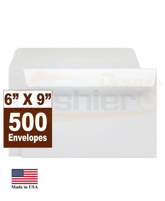 Cashier Depot 6" x 9" Booklet (Open Side) Envelopes, 24lb. White 500/Box