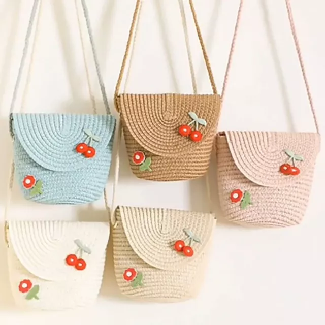 Straw Handbags Flower Coin Wallets Cute Mini Shoulder Bags  Little Girls
