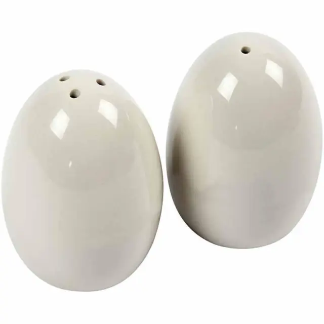 Porcelain Salt Pepper Pots 7cm Egg Shap Kitchen Craft Decorate Design Off White