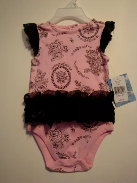 Infant Girls Designer Creeper/Bodysuit W/Tulle Trim & Bow Sizes 3 & 9 Months Nwt