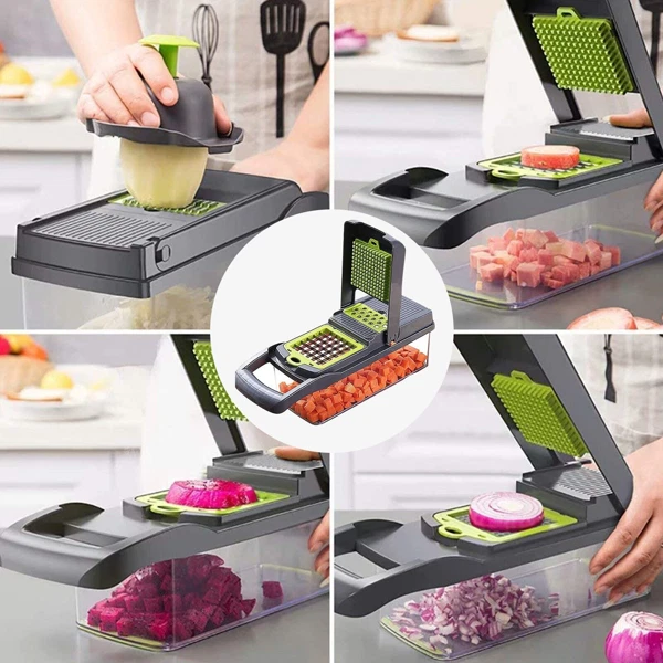 RüK 10-in-1 Vegetable Chopper – 6 Blade Veggie Chopper with Container, Food Dicer, Onion Cutter, Cheese Grater, Mandoline Slicer, Kitchen Gadgets & Home Essentials (Gray