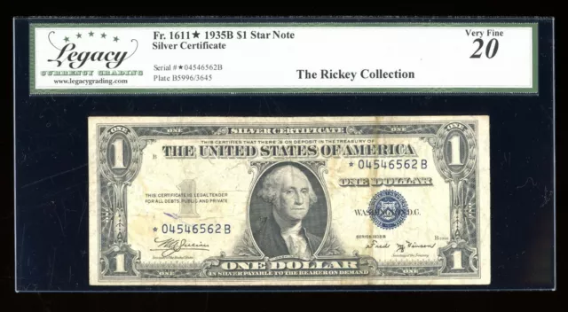 DBR $1 1935-B Silver Vinson STAR Fr. 1611* Legacy VF-20 Serial *04546562B