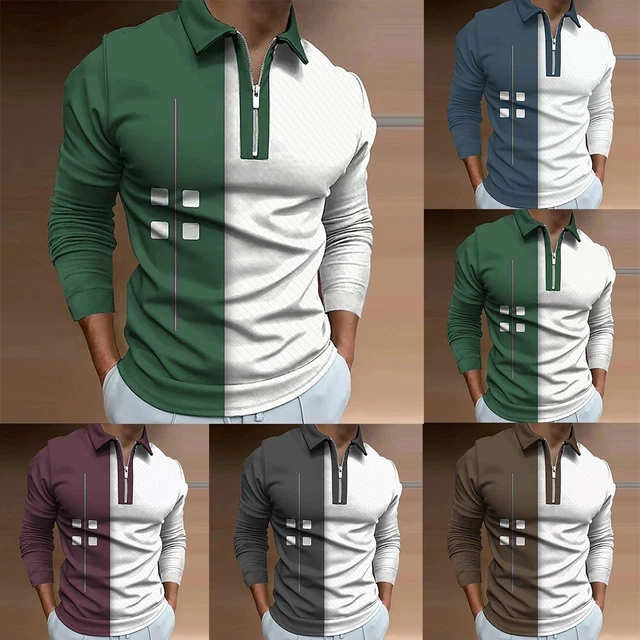 Uomo Top Vestiti Casual Zip Colletto Casual Maglia Vestito Moda Golf T-Shirt