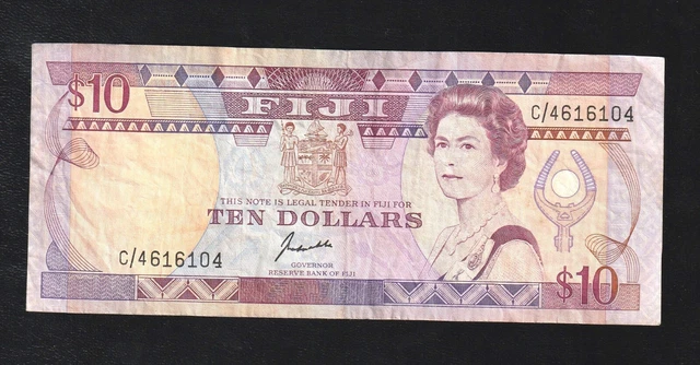 Fiji $ 10 Dollars ND 1989 P 92a  QE II ,  Banknote