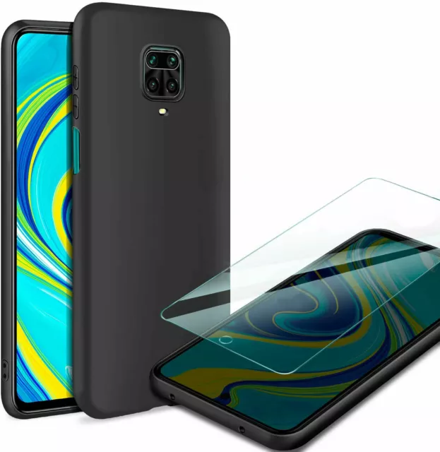 Cover Custodia + Pellicola Vetro Temperato Per Xiaomi Redmi Note 9 Pro Nero