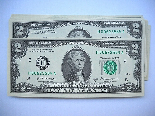 Uncirculated 2017A, Series H, $2 bill two dollar bank note Federal Reserve USA