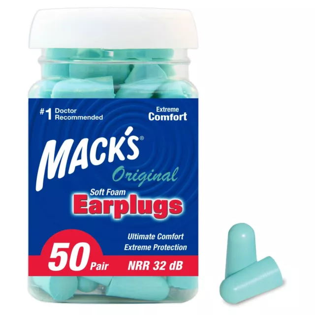 Mack's Original Soft Foam Earplugs, 50 Pair, Comfortable Ear Plugs