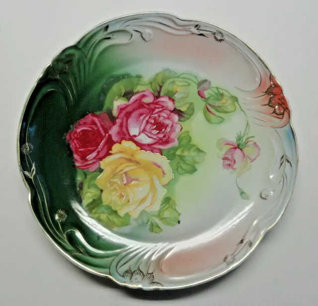 Vintage Reichenbach Bavaria China Large 12" Charger Plate  - Pink & Yellow Roses