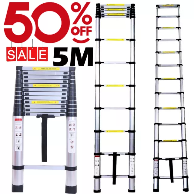 5M Portable Heavy Duty Multi-Purpose Aluminium Telescopic Ladder Extendable