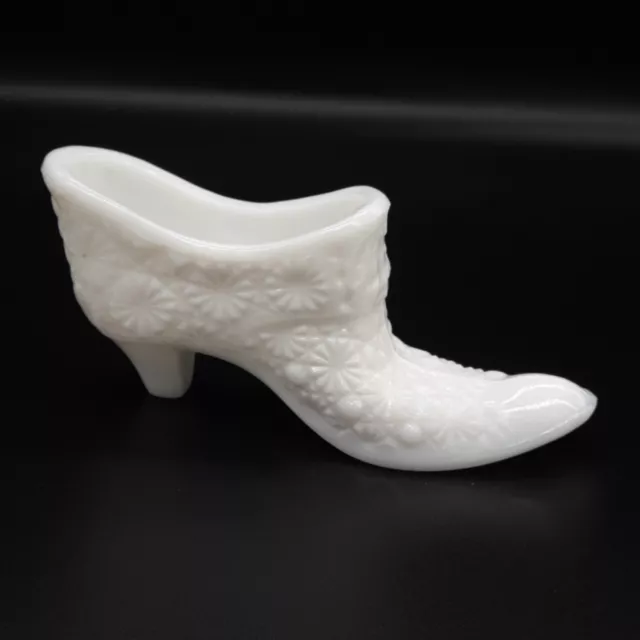 Fenton White Milk Glass Shoe Slipper Laced Daisy & Button