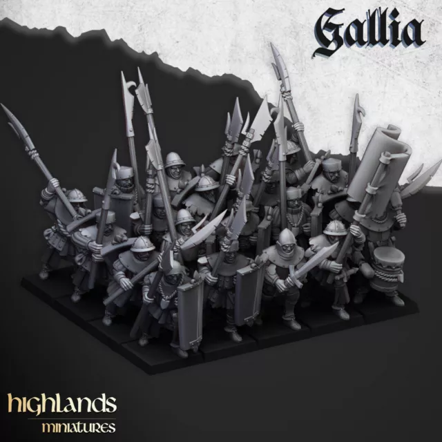 Medieval Gallia Men at Arms with Halberds and Shields - Highlands Miniatures