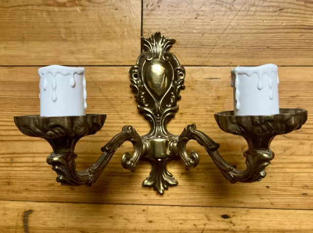 Vintage Brass French Rococo Style Double Wall Lamp Light Candle Sconce Retro V