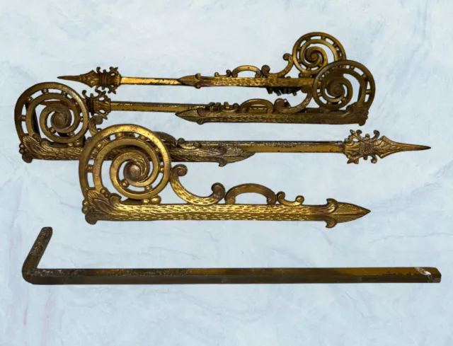 Lot Of 4 Antique Ornate Cast Iron Victorian Art Nouveau Curtain Rods