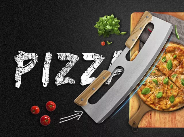 Kitchen Stainless Steel Pizza Cutter Rocker Blade Slicer 35CM +Protective Cover 3