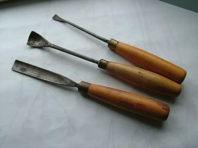 3 Carving Chisels, Addis Maples , 1 Inch. 1/2 Inch.