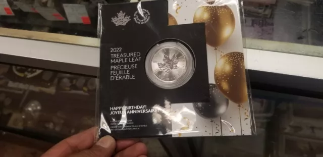 Canada 2022 Happy Birthday Treasured Maple Leaf Fine Silver 1 Oz Coin.