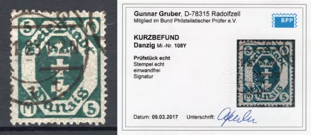 Freie Stadt Danzig 1922 Mi.108Y gestempelt geprüft Kurzbefund BPP (aus 108-111)