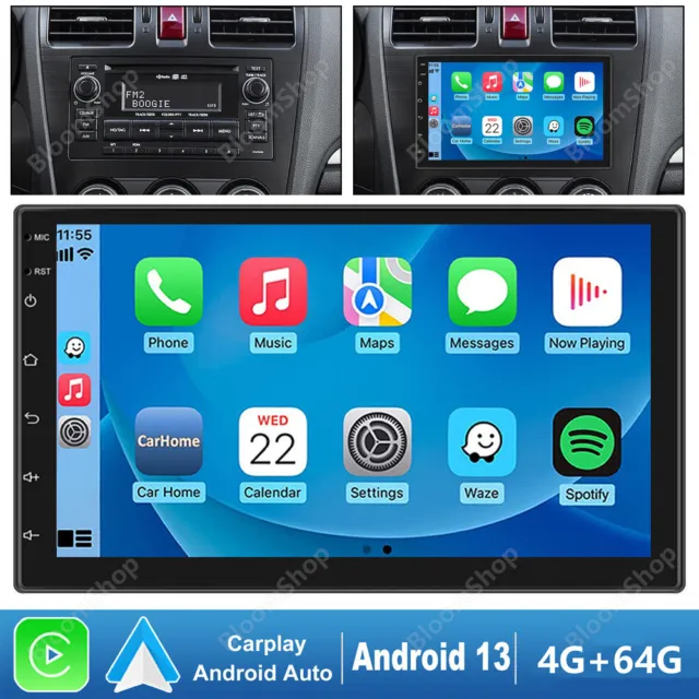 Android 13 Double Din Car Stereo for Apple CarPlay Auto Radio GPS Nav WiFi 64GB