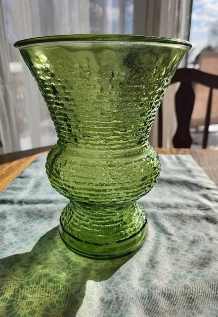 Vintage Anchor Hocking Avocado Green Vase in Soreno Pattern