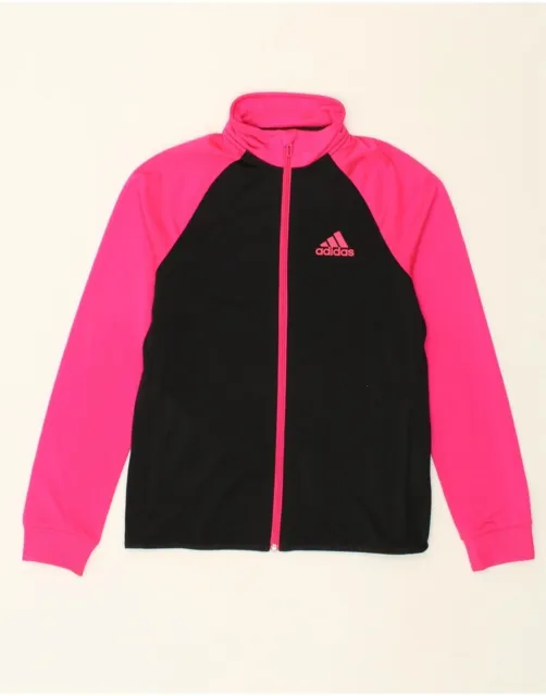 ADIDAS Girls Tracksuit Top Jacket 13-14 Years Pink Colourblock Polyester AC07