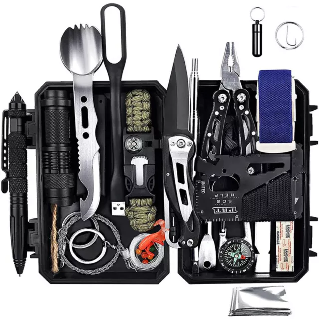 Outdoor 24 in1 Survival Kit Camping Emergency Gear Tactical Tools EDC Tool Case