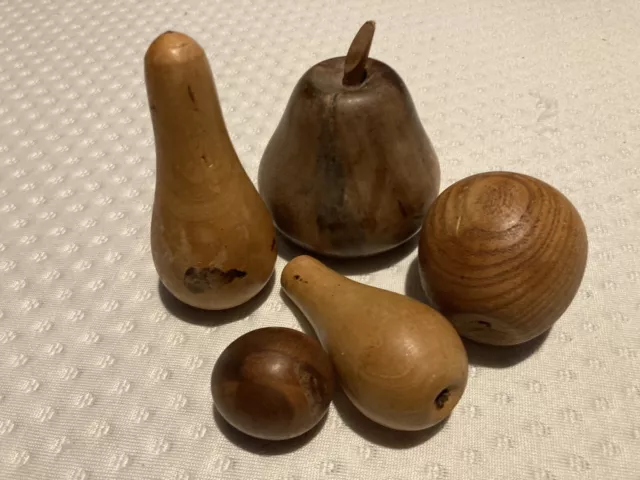 TREEN/Wood Turned Fruit 5 Pieces in total nice selection of various wood