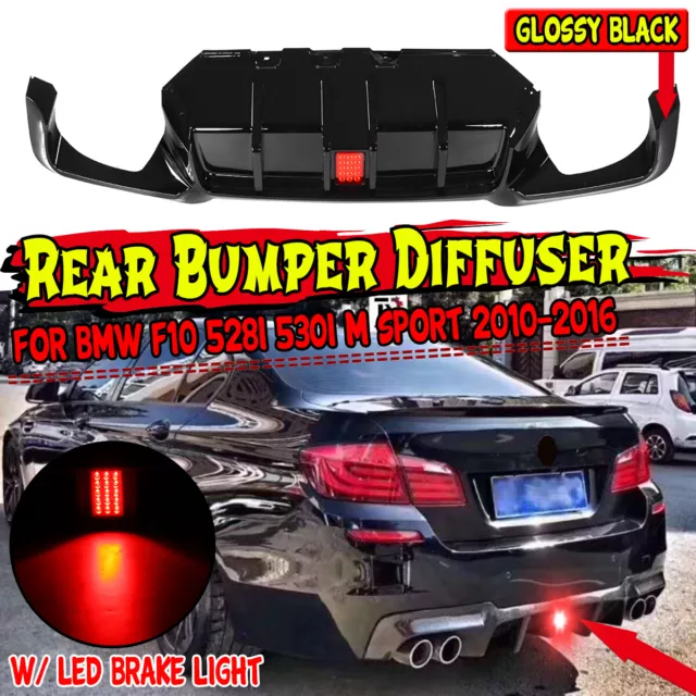 For Bmw F10 F11 5 Series Rear Diffuser Bumper Valance With Led M-Sport Gloss Blk