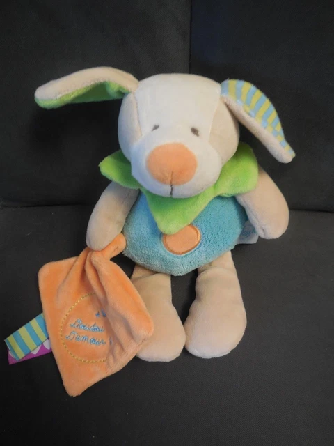 471/ doudou peluche d'amour chien bleu orange étiquettes BABY NAT' (2 dispo)