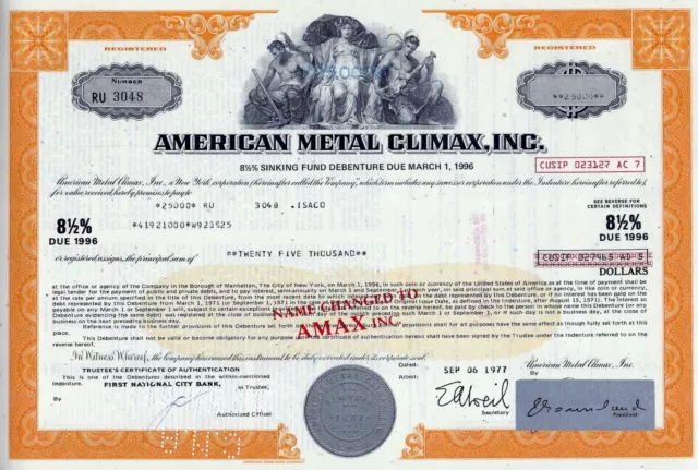 AMAX American Metal Climex Inc., 1978,  8 1/2% Debenture due 1996 (25.000 $)