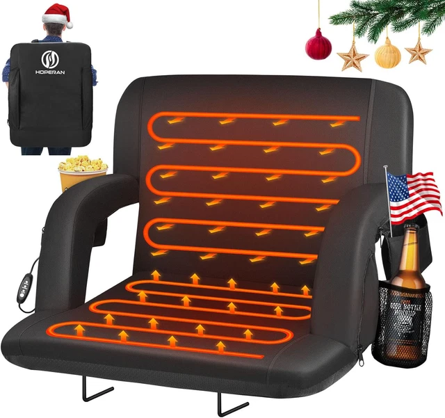 HEATED STADIUM SEATS for Bleachers with Back Support and Wide Cushion
