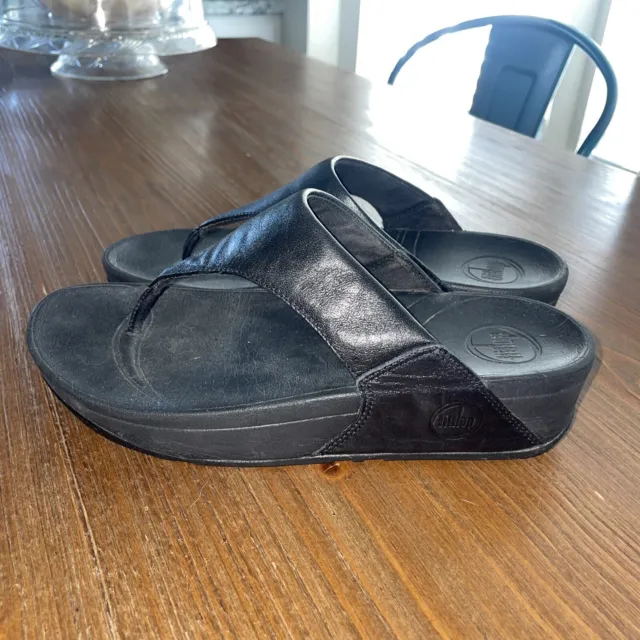 Fitflop Sandals Womens LuLu Leather Thong Platform Sandal In Black Sz 7