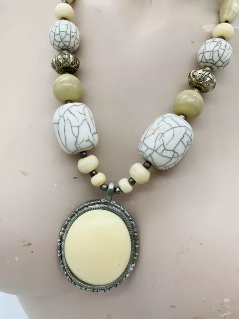 Vintage Retro 1980s Glass Ceramic & Resin Bead Statement Large Pendant Necklace