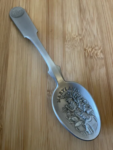 1976 Franklin Mint Newspaper Fishing MARYLAND Colony Pewter Souvenir Spoon 6.5"