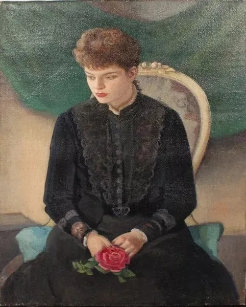 Large Oil Painting 19th Century French School. Portrait of a Seated Lady