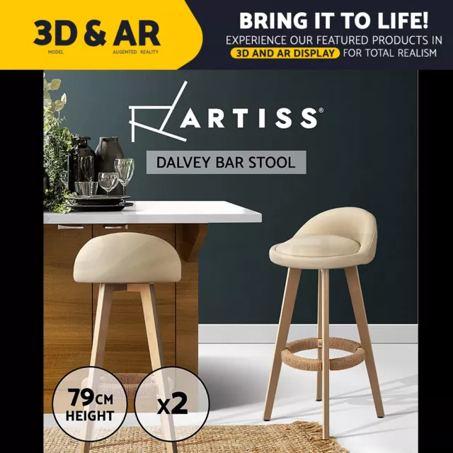 Artiss 2x Bar Stools Kitchen Dining Chairs Leather Padded Wooden Stool Beige