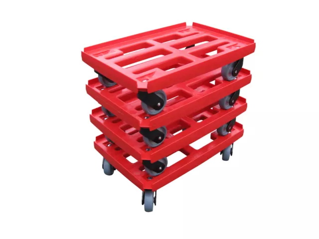 4er Pack Transportroller 600x400 Kistenroller (WTR2)  rot - 4xLR Gummi 100mm