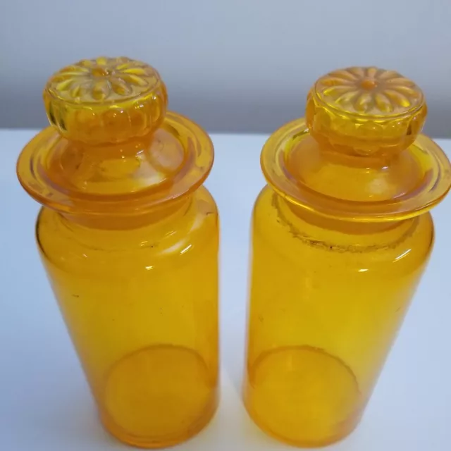 Set of 7" Blown Glass Orange Apothecary Jar Canister Glass Stopper Lid