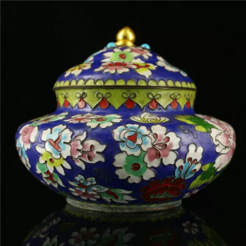 5.51" Collect Chinese pure copper gilt Cloisonne painted Flower Handmade pot