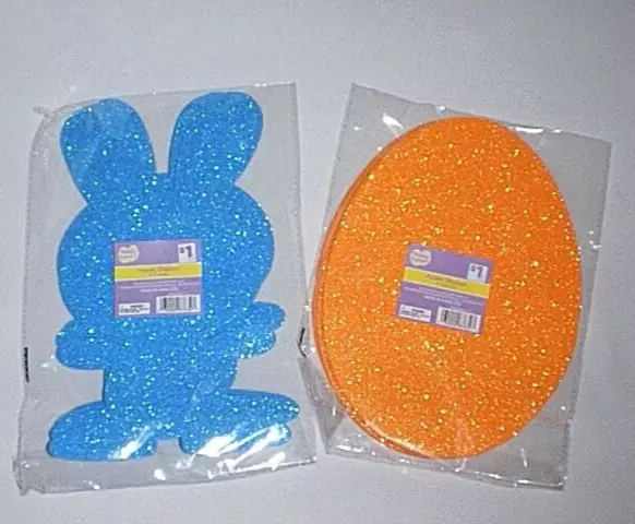 Easter Craft foam shape (4) Blue BUNNY RABBITS & (4) Orange EASTER EGGS - NEW!