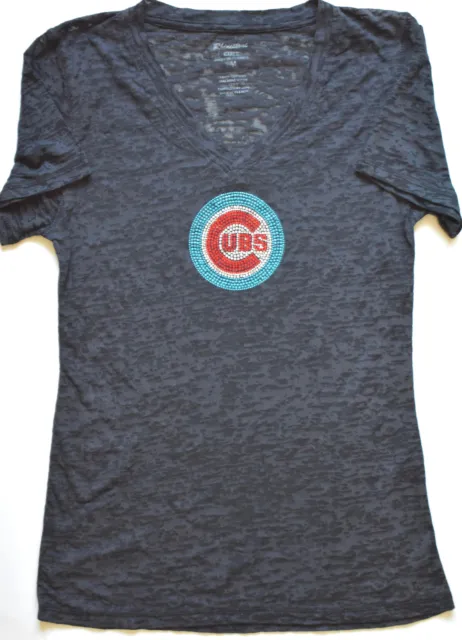 Chicago Cubs Womens Shirt Medium NWOT  MLB Baseball Black Rhinestone V-Neck